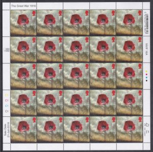 2016 Sg3838 The great War 100th anniv Sheet of 25 stamps UNMOUNTED MINT