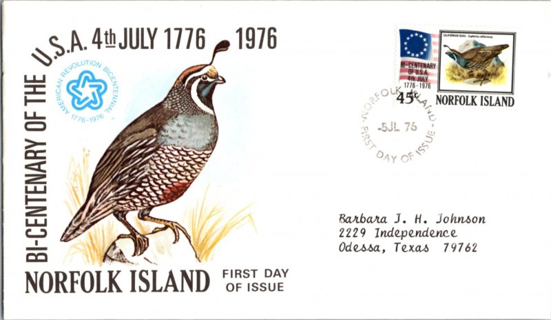 Norfolk Islands, Worldwide First Day Cover, Birds, Americana