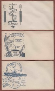 USS Mingo ~ WW2 Sub ~ Keel Lay-Launch-Commission Covers 1942-43 ~ Electric Boat