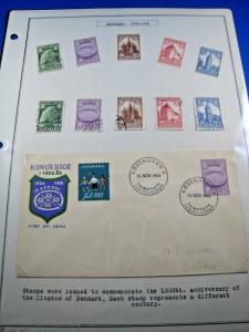 DENMARK - SCOTT #342-351 - 1953 1000th ANNIVERSARY STAMPS & FDCs