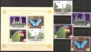 Nicaragua 2005 50 Years of Europa CEPT Stamps Birds Butterflies set 4 + S/S MNH