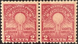 Scott #654 1929 2¢ Edison's First Lamp MNH OG pair