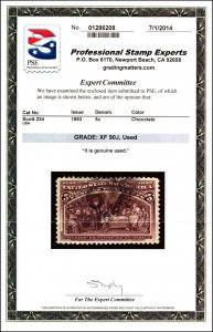 Scott 234 - 5 Cents Columbian - Used - PSE Cert Grade 90J SCV - $150.00