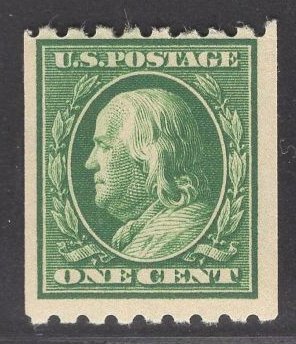 US Stamp #390 One Cent Green Franklin Coil MINT HINGED SCV $4.00