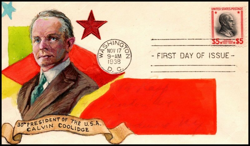 Scott 834 $5.00 Coolidge Sol Gram Hand Painted FDC Add-On Unique?