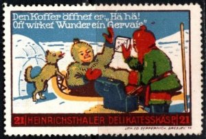 Vintage Germany Poster Stamp Heinrichsthaler Delicatessen He Opened The Suitcase