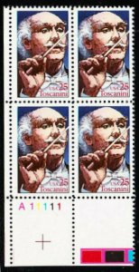 1989 Arturo Toscanini Plate Block of 4 25c Postage Stamps, Sc# 2411, MNH, OG
