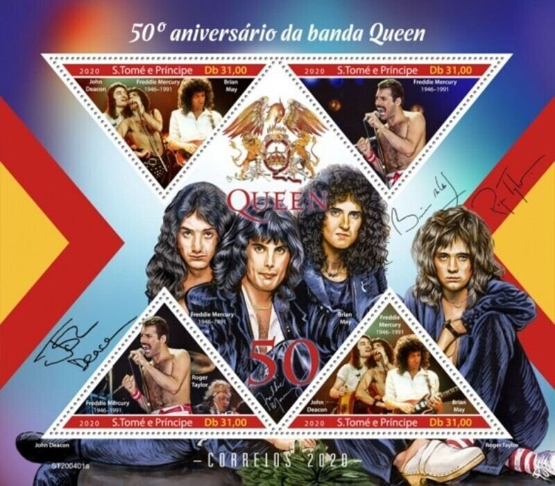 St Thomas - 2020 Queen Band 50th Anniversary - 4 Stamp Sheet - ST200401a