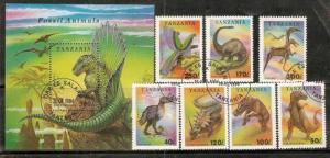 Tanzania 1994 Dinosaurs Pre Historic Animal Wildlife Sc 1217-24 7v+M/s Cancel...