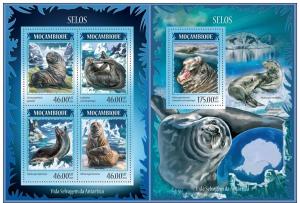 MOZAMBIQUE 2014 2 SHEETS m14229ab SEALS MARINE LIFE 