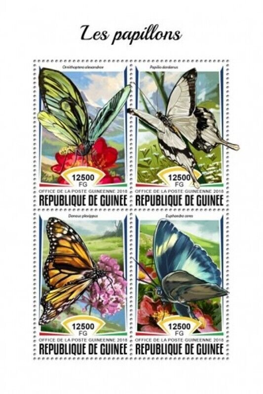 Guinea - 2018 Butterflies on Stamps - 4 Stamp Sheet - GU18325a