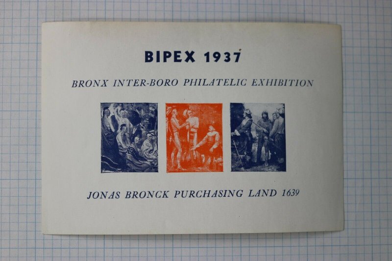 1937 BIPEX Bronx NY Inter-Boro Jonas Bronck Philatelic Expo Souvenir Label Ad