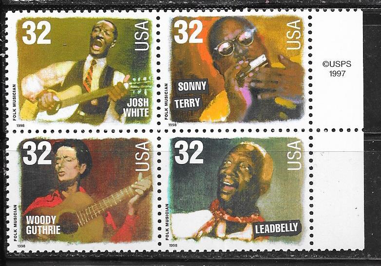 US# 3212-3215  $.32 - Folk Musicians, block of 4 (MNH) CV  $3.60