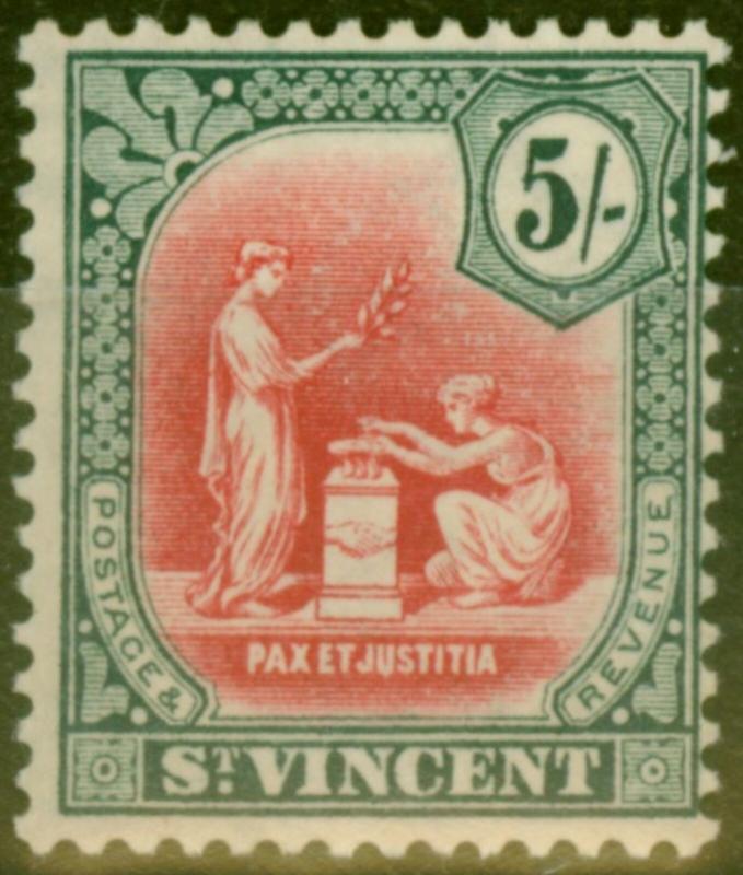 St Vincent 1924 5s Carmine & Myrtle SG140 Fine MNH