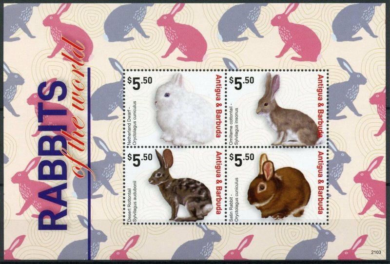 Antigua & Barbuda Domestic Animals Stamps 2021 MNH Rabbits of World 4v M/S 