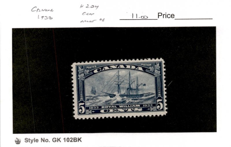 Canada, Postage Stamp, #204 Mint Hinged, 1933 Steamship Royal William (AK)