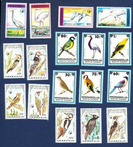 MONGOLIA -  - FVF MNH - 28 different BIRDS - 1973-1990  --------  TWO SCANS