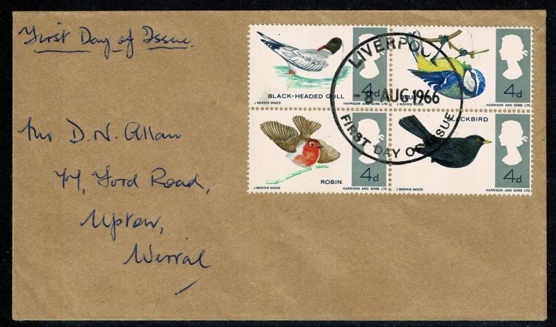 GB 1966 Birds (phos) Missing Reddish Brown SG 698pj-699pj. First Day Cover.