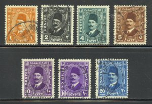 Egypt Scott 191-197 Used H - 1926-27 King Fuad Issue - SCV $3.15