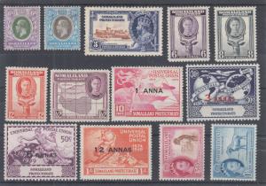 Somaliland Protectorate Sc 70/135 MLH. 1921-53 issues, 13 better singles