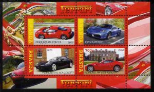 RWANDA - 2010 -  Ferrari Cars - Perf 4v Sheet - MNH - Private Issue