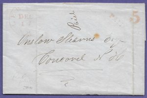 LEBANON, N.H. - CONCORD, 1846 STAMPLESS FOLDED LETTER, US POSTAL COVER.