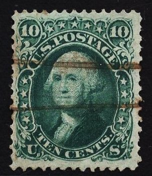 US Stamp #96 10c Yellow Green Washington F Grill USED SCV $250