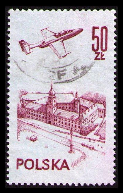 POLAND 50Zt #C56 1976 PLANE OVER WARSAW CASTLE VF USED SCARCE CAT $3.50