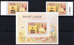 St.Lucia 1980 Sc#501/503 QUEEN MOTHER 80th.BIRTHDAY Set (2) +S/S MNH