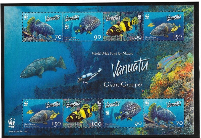 VANUATU Sc 908-908A NH STRIP+MINISHEET of 2006 - WWF - SEA LIFE 