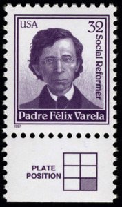 USA #3166 32c MNH with Plate Position Selvage (Padre Felix Varela 1788-1853)