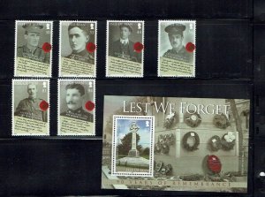 Isle of Man: 2008, 90th Anniversary of the end of WW1,  MNH set + M/Sheet.