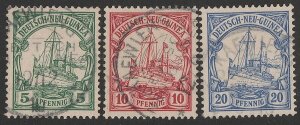 NEW GUINEA - GERMAN Postmark 'Kaewieng DNG' cds on Yacht 5pf, 10pf & 20pf. Exp.