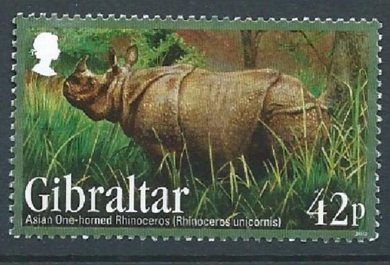 GIBRALTAR 2012 ENDANGERED ANIMALS II ASIAN ONE-HORNED RINOCEROS FINE USED