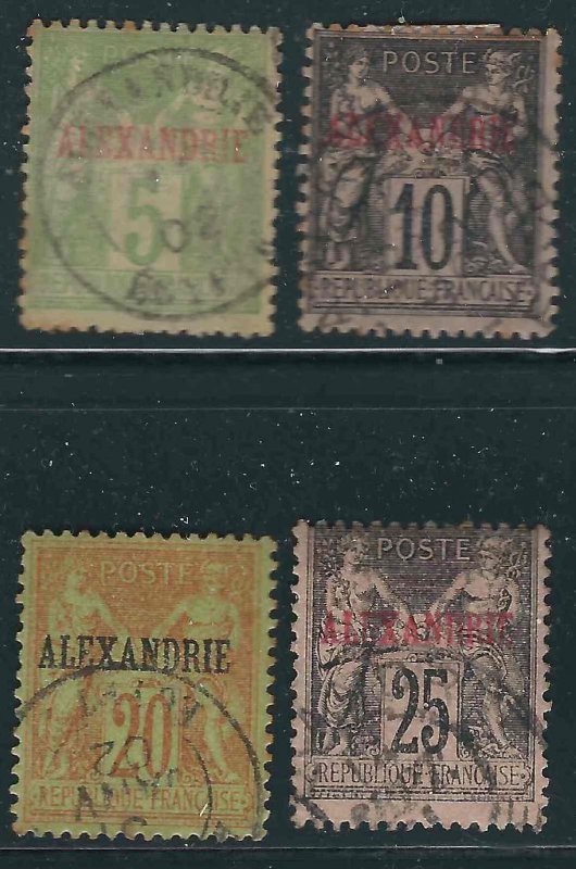 France Off Alexandria 4 Different  Used F/VF 1899 SCV $22.50