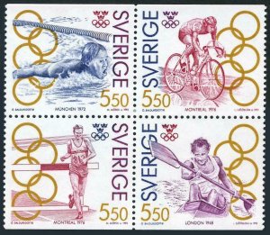 Sweden 1953-1956 block,MNH.Michel 1721-1726. Olympic Champions,1992.Swimming,