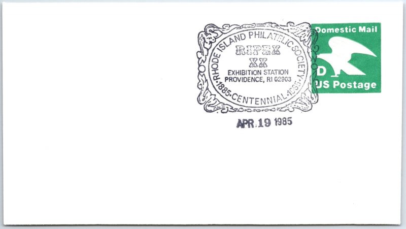 US SPECIAL POSTMARK EVENT COVER RHODE ISLAND PHILATELIC SOCIETY CENTENNIAL 1985d