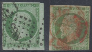 FRANCE 1853-60 NAPOLEON Sc 13 & 13b Yv 12, 12a 1885 + BOXED + AD.. PMKS €200 