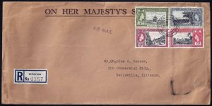 UK GB JAMAICA 1955 OHMS REGISTERED COVER KINGSTON TO US