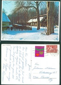 Denmark. Christmas Card 1977. Seal+ 1.00 Kr. Aalborg. House In the Forest,Winter