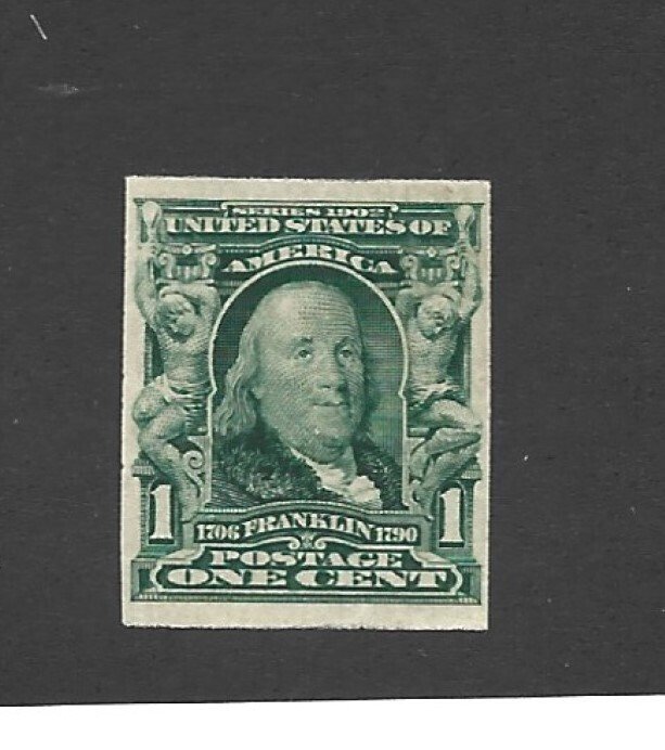 United States Scott 314 1-cent Franklin Imperforate Unused Hinged