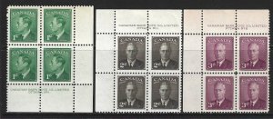 CANADA - #284-#286 - KING GEORGE VI PLATE BLOCKS MNH