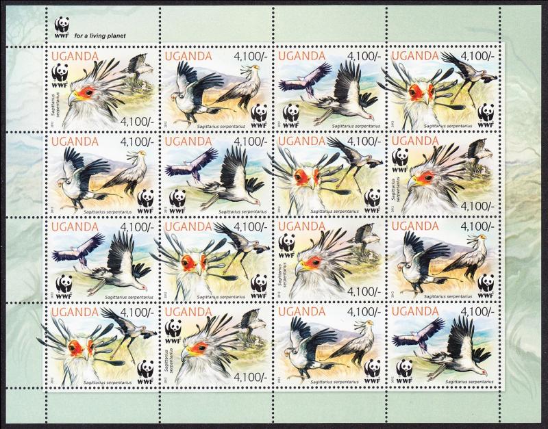 Uganda WWF Secretarybird Sheetlet of 4 sets 2012 MNH