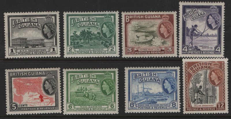 BRITISH GUIANA  253-260 MINT HINGED REMNANTS QE2 SHORT SET 1954