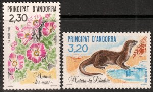 Andorra (French) #393-394  MNH - Flowers Roses Otter (1990)