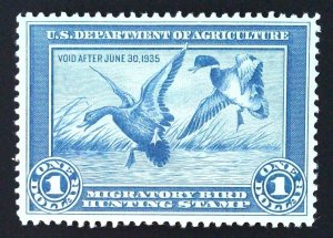 Scott #RW1 - $1 Blue - Mallards Alighting - MNH - 2002 APS cert - 1934