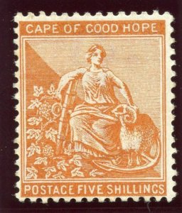 Cape of Good Hope 1896 QV 5s brown-orange MLH. SG 68. Sc 54.