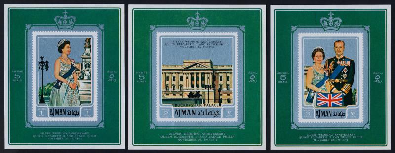 Ajman MI 1010-2 imperf s/s MNH Queen Elizabeth Silver Wedding, Architecture