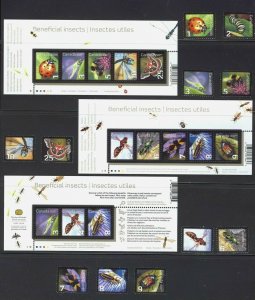 INSECTS COLLECTION of 11 stamps + all 3 SS = Bee, Butterfly MNH Canada 2007-2012