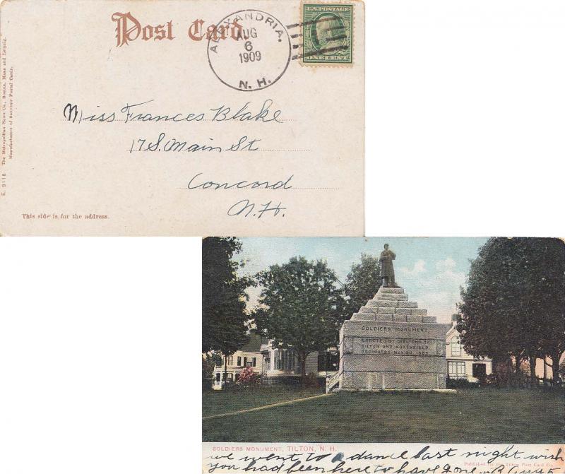 United States New Hampshire Alexandria 1909 doane 3/1  1833-1955  PPC (Soldie...